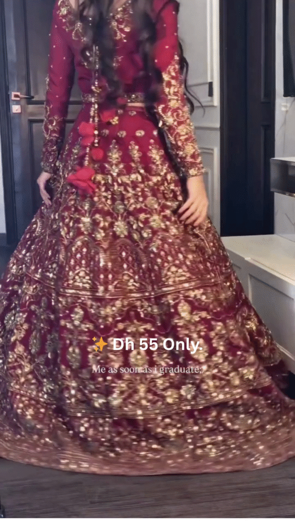 ✨ Elegant Maroon & Gold Embroidered Bridal Lehenga Set - Image 5