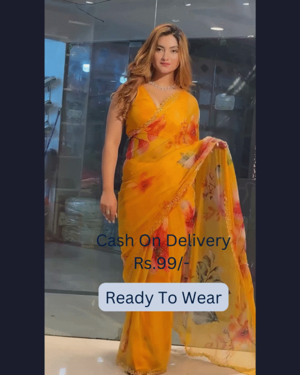 Yellow Banarasee Handwoven Crushed Tissue Saree with Multicolor Lace – A Regal Touch of Elegance - Image 4