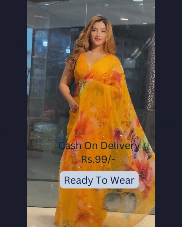 Yellow Banarasee Handwoven Crushed Tissue Saree with Multicolor Lace – A Regal Touch of Elegance - Image 5