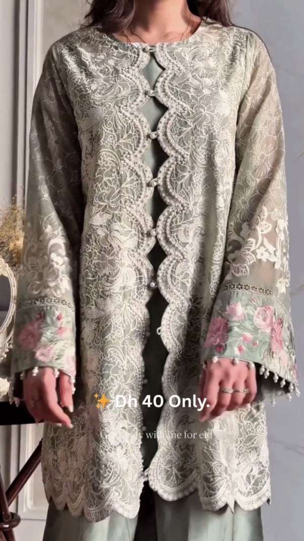 ✨ Ivory & Gold Heavily Embroidered Anarkali Suit Set - Image 2