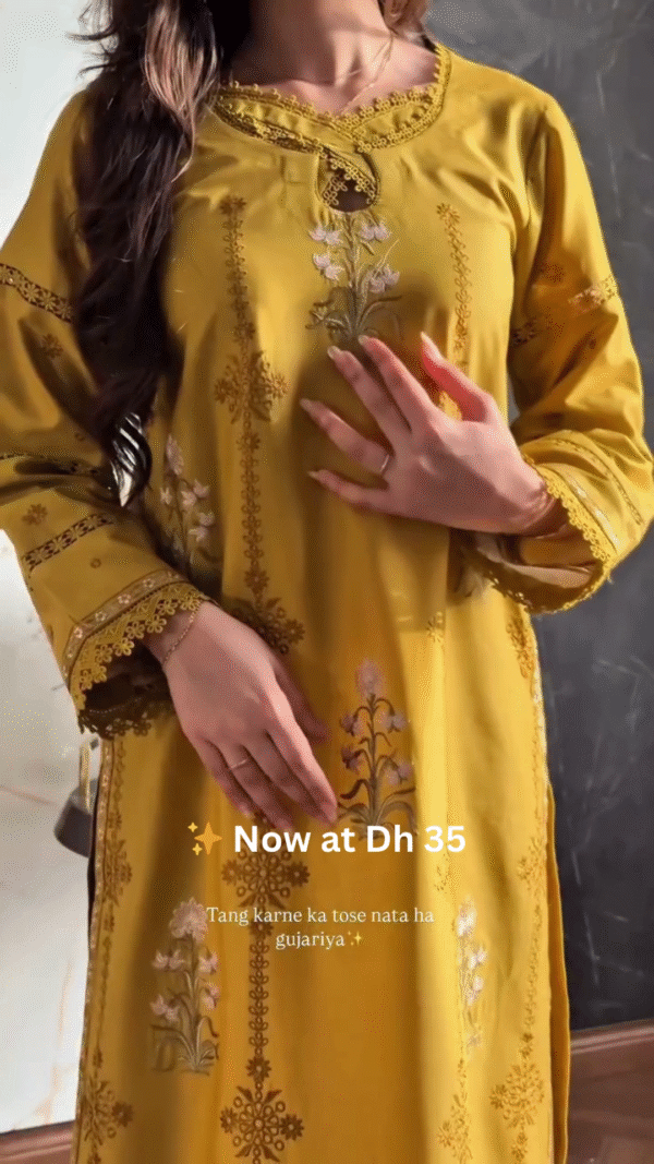 💛Mustard Yellow Floral Printed Lawn Suit with Dupatta - Image 2