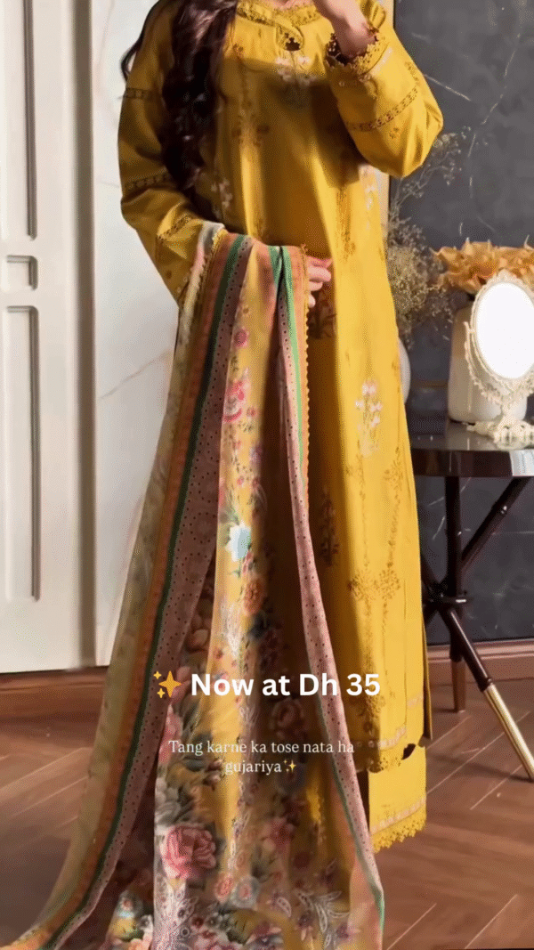 💛Mustard Yellow Floral Printed Lawn Suit with Dupatta