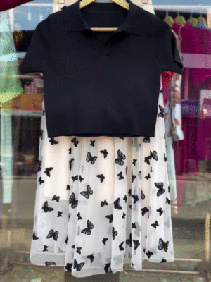 🖤 Stylish Girls' Party Dress - Butterfly Print