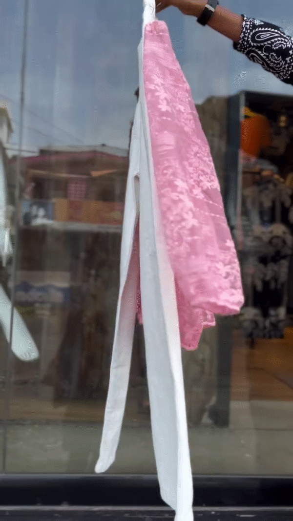 🌸 Elegant Pink Lace Top & White Pants Set 🤍 - Image 2