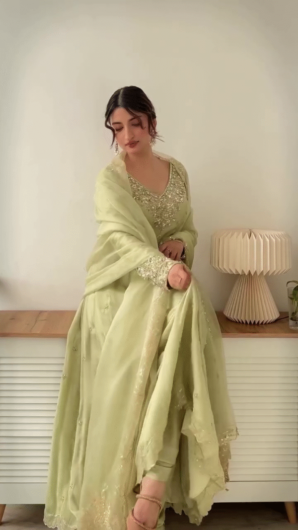 💚 Ethnic Charm – Light Green Festive Anarkali with Dupatta 🌸🌟 - Image 6