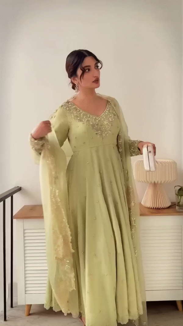 💚 Ethnic Charm – Light Green Festive Anarkali with Dupatta 🌸🌟 - Image 3
