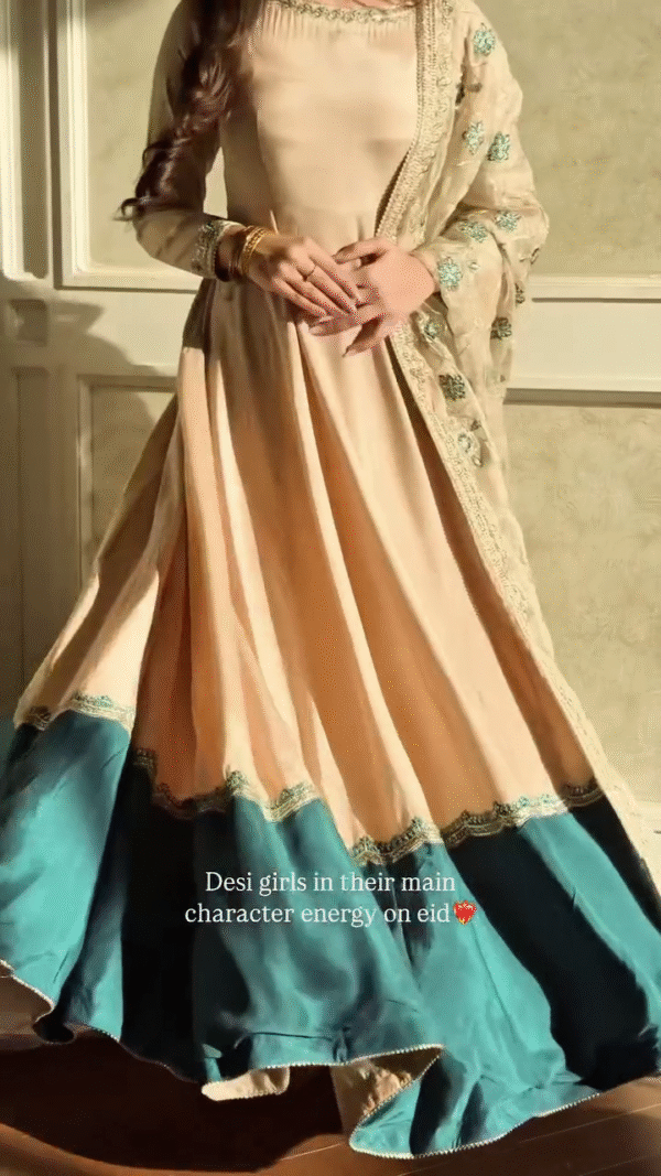 🌟 Chic & Classic – Embroidered Beige Anarkali with Festive Dupatta 💮🌿 - Image 2