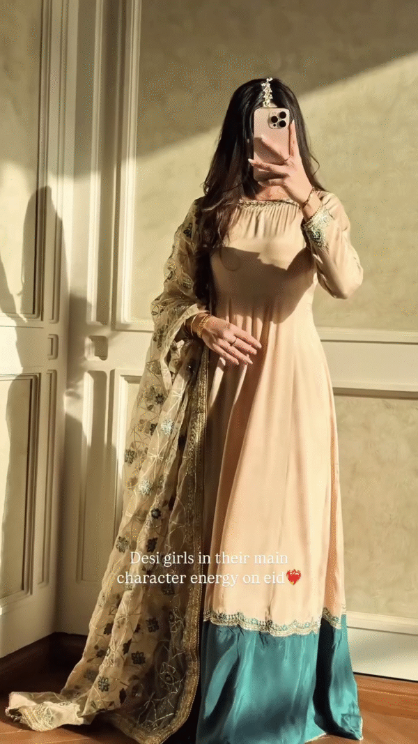 🌟 Chic & Classic – Embroidered Beige Anarkali with Festive Dupatta 💮🌿 - Image 3