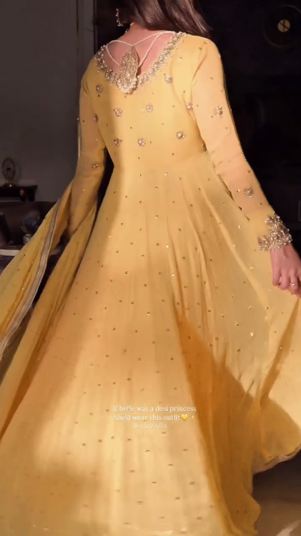 🌼 Sunshine Princess – Golden Yellow Anarkali with Embellished Dupatta ✨👑 - Image 6
