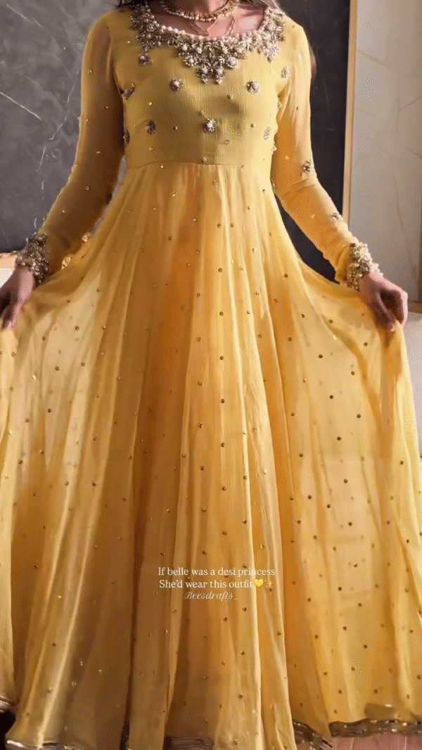🌼 Sunshine Princess – Golden Yellow Anarkali with Embellished Dupatta ✨👑 - Image 2
