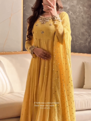 🌼 Sunshine Princess – Golden Yellow Anarkali with Embellished Dupatta ✨👑