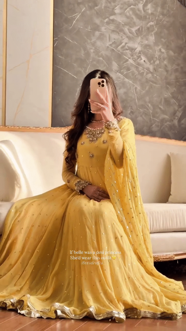 🌼 Sunshine Princess – Golden Yellow Anarkali with Embellished Dupatta ✨👑 - Image 5