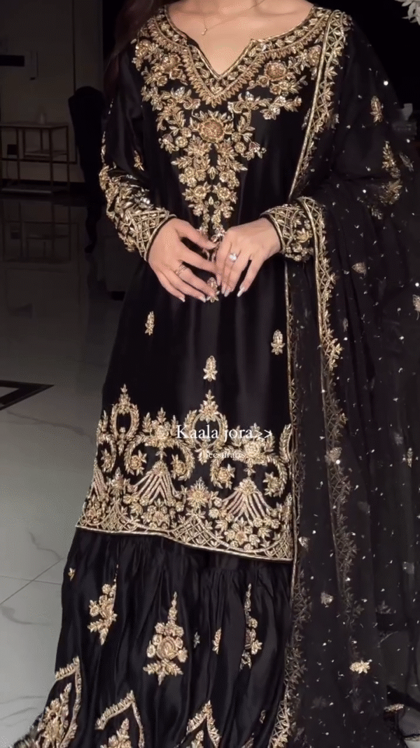 🖤 Regal Beauty – Designer Black Outfit with Golden Detailing 👗✨ - Image 7