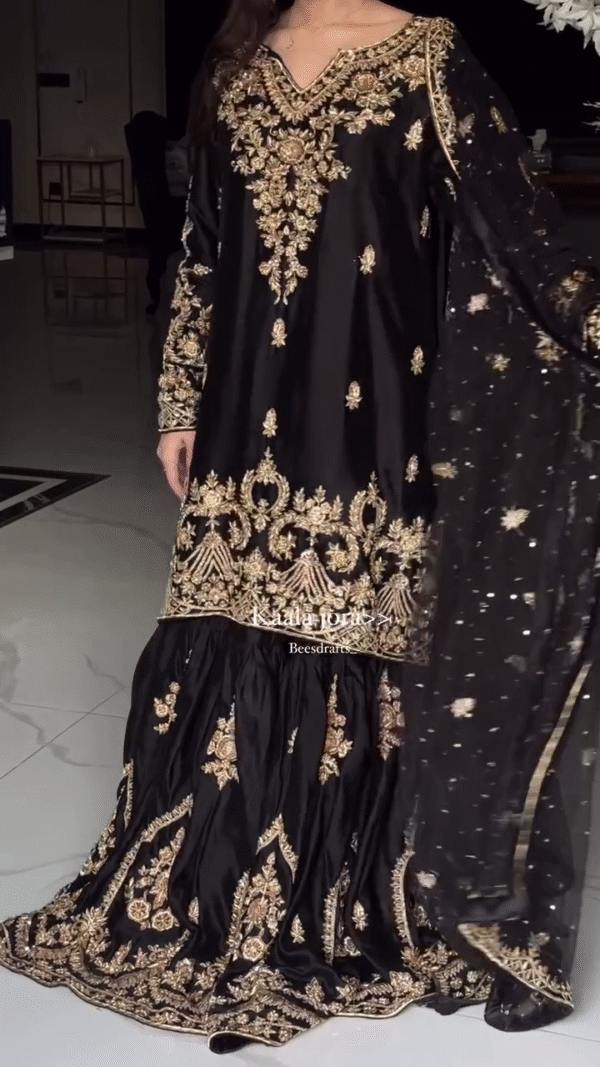 🖤 Regal Beauty – Designer Black Outfit with Golden Detailing 👗✨ - Image 6