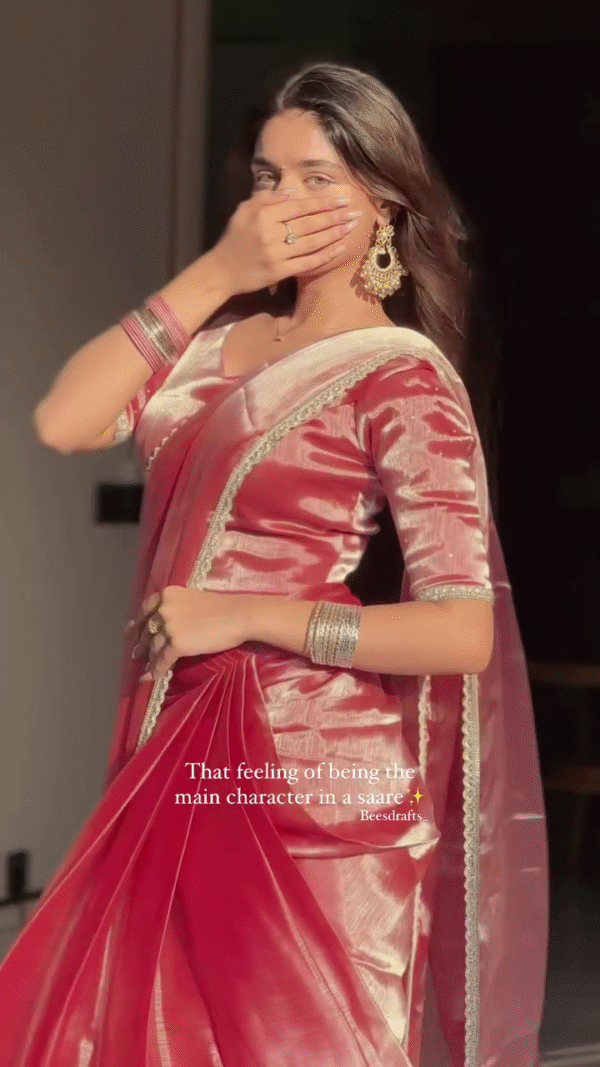 ✨ Festive Glow – Designer Red Silk Saree with Subtle Shine 👑🌼 - Image 3