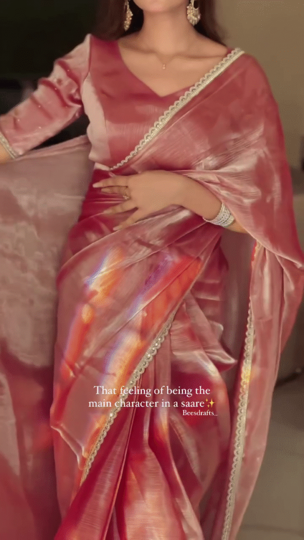 ✨ Festive Glow – Designer Red Silk Saree with Subtle Shine 👑🌼 - Image 4