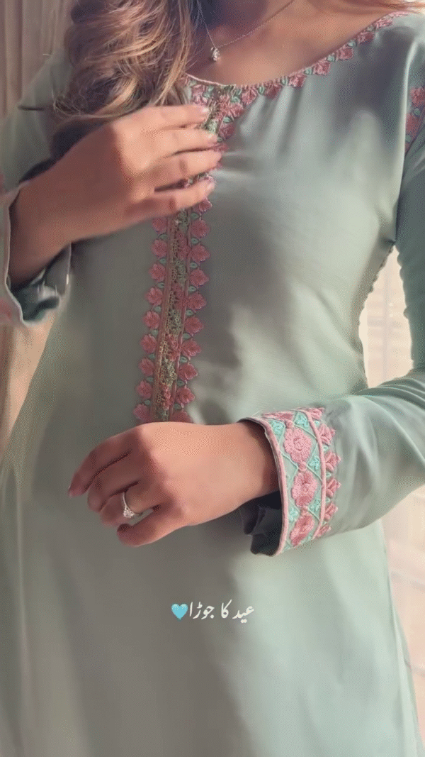 🌸 Pastel Perfection – Mint Green Embroidered Suit with Floral Detailing 💕 - Image 6