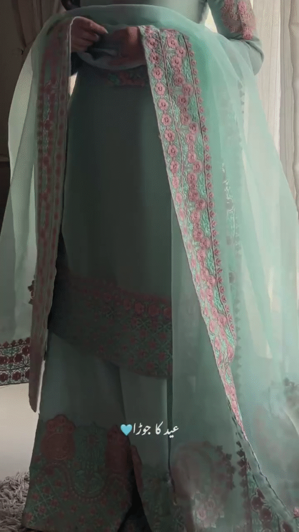 🌸 Pastel Perfection – Mint Green Embroidered Suit with Floral Detailing 💕 - Image 7