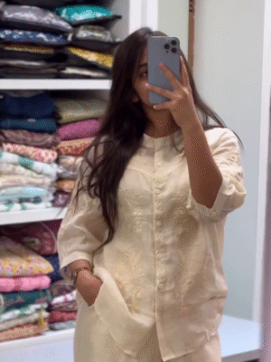 🤍 Effortless Elegance – White Linen Co-ord with Intricate Embroidery ✨