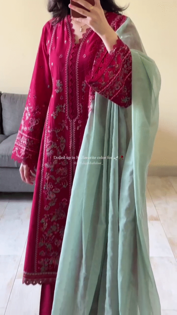 ❤️ Heritage Charm – Hand-Embroidered Maroon Kurta for Special Occasions - Image 2