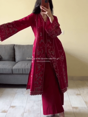 ❤️ Heritage Charm – Hand-Embroidered Maroon Kurta for Special Occasions