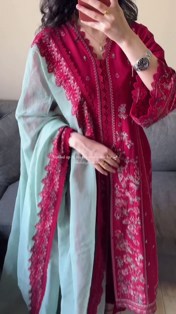 ❤️ Heritage Charm – Hand-Embroidered Maroon Kurta for Special Occasions - Image 5