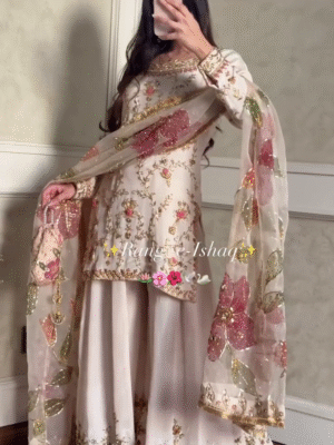 💫 Pure Elegance – Ivory Designer Gharara Set for Weddings & Celebrations