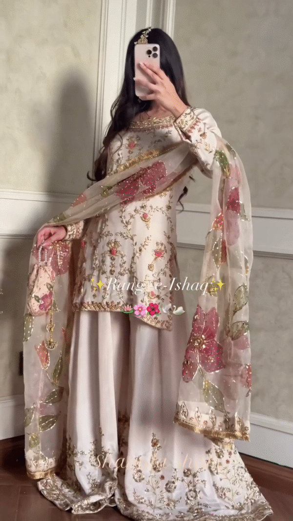 💫 Pure Elegance – Ivory Designer Gharara Set for Weddings & Celebrations