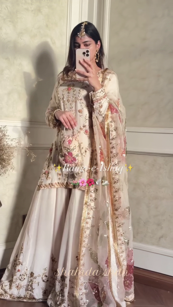 💫 Pure Elegance – Ivory Designer Gharara Set for Weddings & Celebrations - Image 4