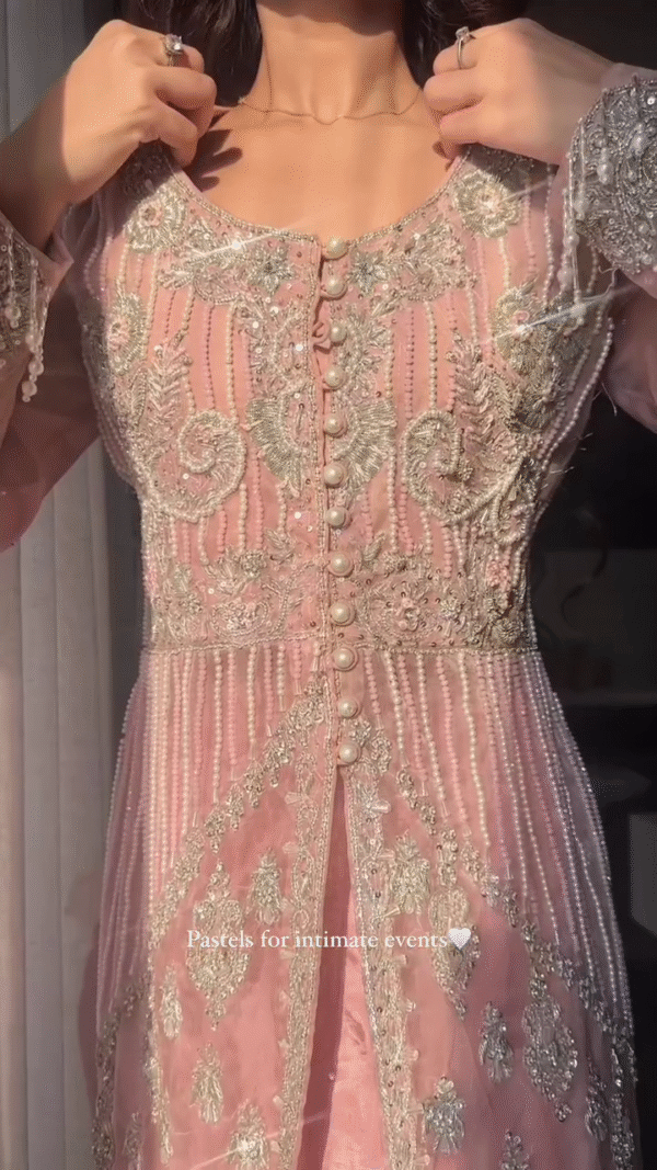 💕 Pastel Perfection – Peach-Pink Formal Dress with Silver Work - Image 7