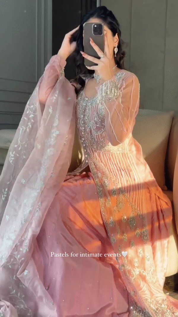 💕 Pastel Perfection – Peach-Pink Formal Dress with Silver Work - Image 3