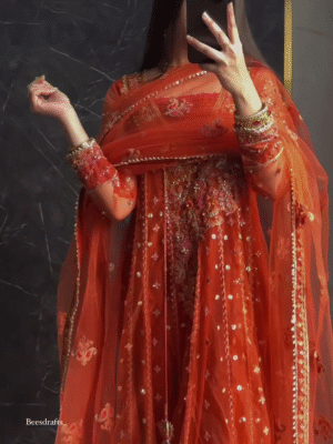 ❤️ The Queen’s Elegance – Red Anarkali with Exquisite Thread & Sequin Work