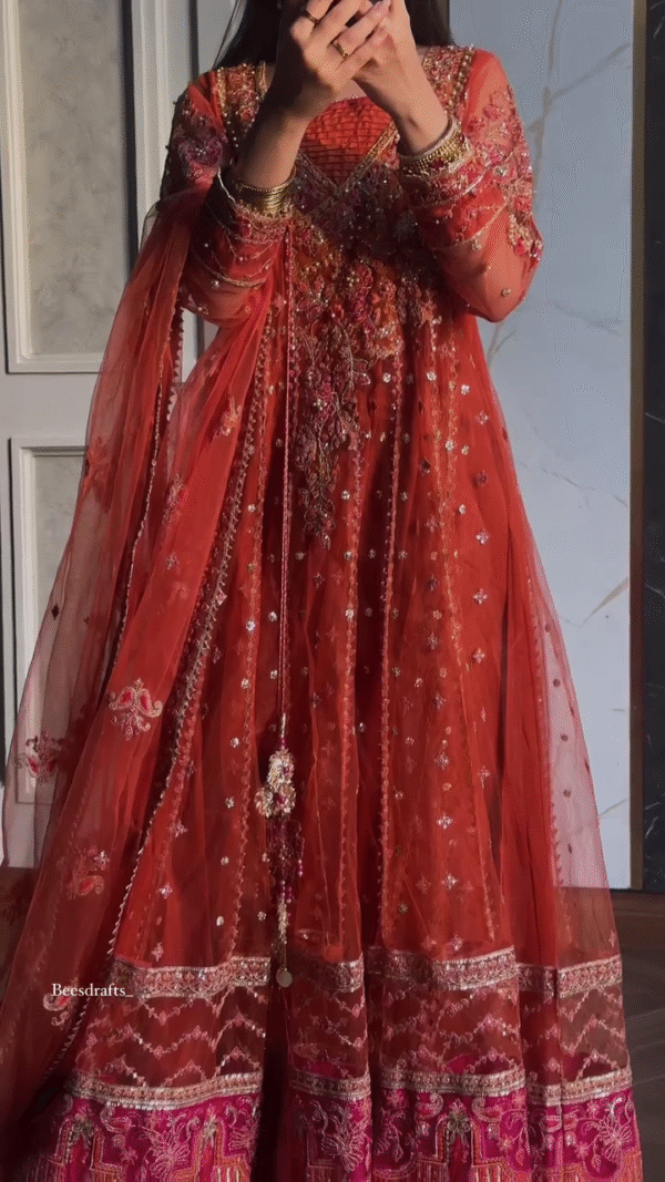 ❤️ The Queen’s Elegance – Red Anarkali with Exquisite Thread & Sequin Work - Image 3