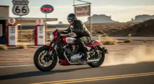 “2026 Harley Sprint in motion on Route 66 showcasing its agility and performance