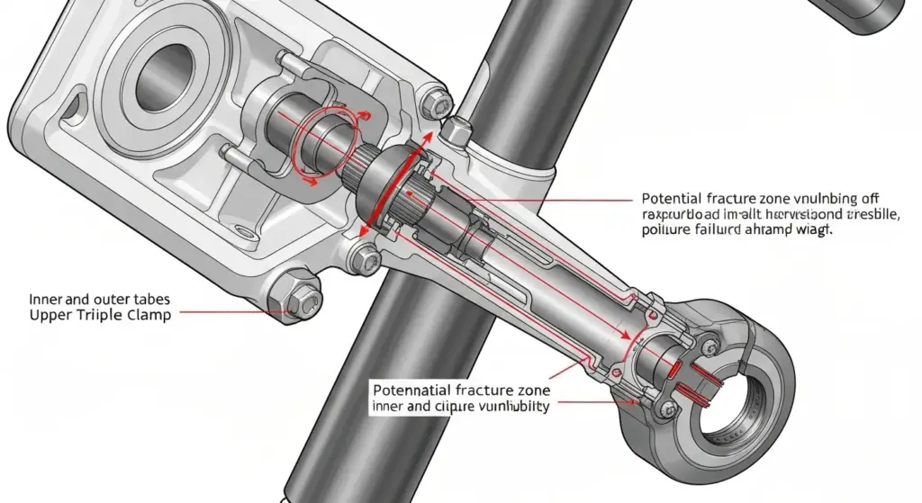 Diagram showing the upper triple clamp area on Harley Sportster S where recall issue may occur.