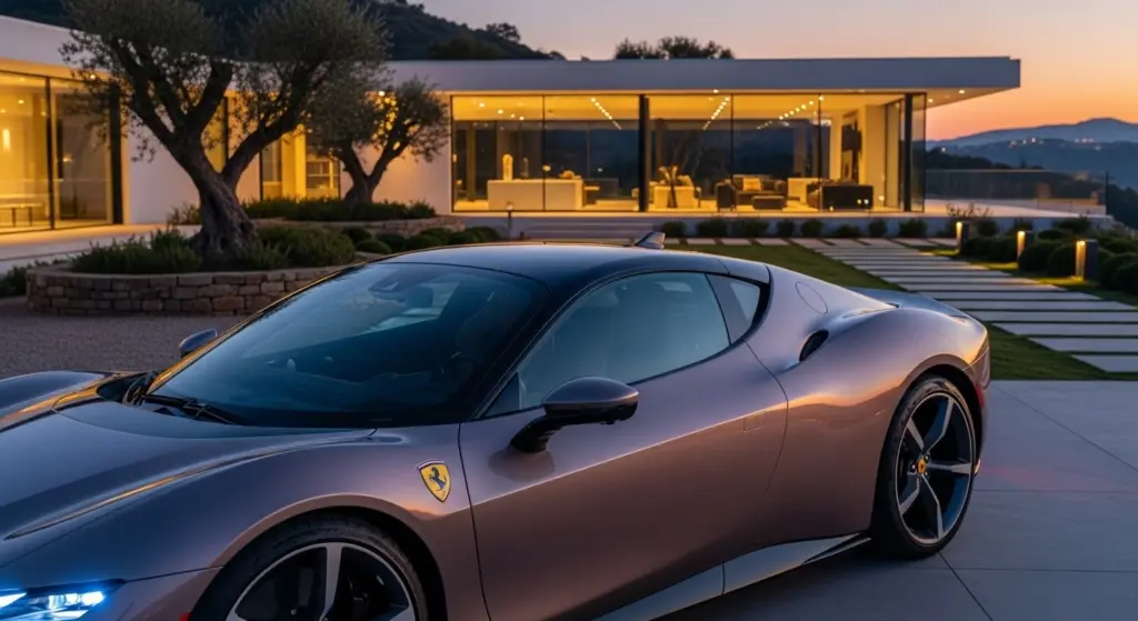 Side profile of 2026 Ferrari Elettrica showing its aerodynamic design and LED lights